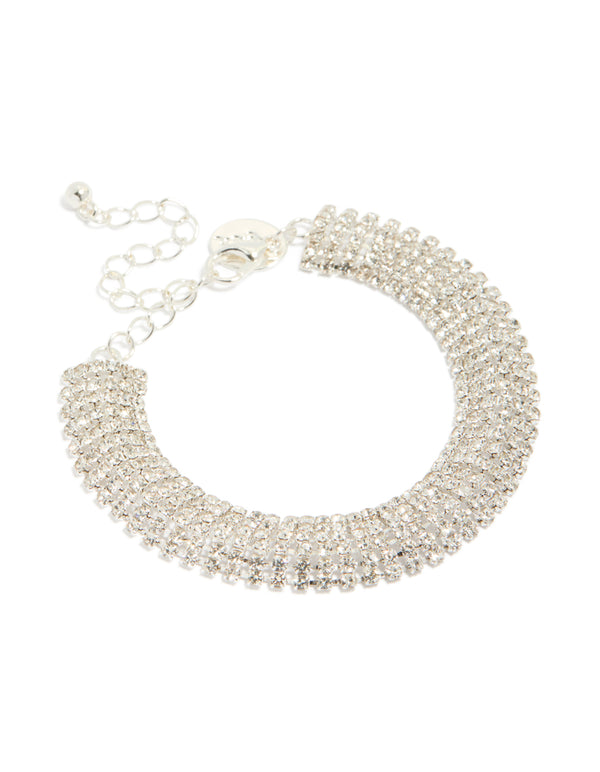 Silver Diamante Thick Flexible Bracelet