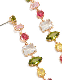 Gold Cubic Zirconia Mismatched Colourful Stones Drop Earrings - link has visual effect only