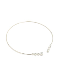 Showcasing an open front torque necklace with cubic zirconia in silver front view - link has visual effect only