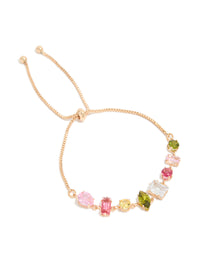 Gold Pink & Green Mismatched Cubic Zirconias Toggle Bracelet - link has visual effect only