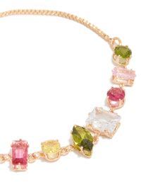 Gold Pink & Green Mismatched Cubic Zirconias Toggle Bracelet - link has visual effect only