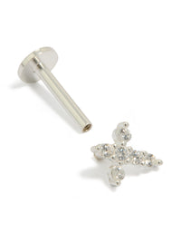 Highlighting sterling silver cubic zirconia cross stud earring with flat back closure post detail view - link has visual effect only