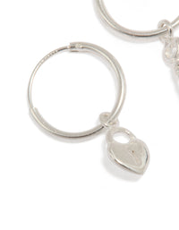 Sterling Silver Heart & Key Hoop Earrings - link has visual effect only