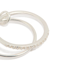 Sterling Silver Cubic Zirconia Double Link Ring - link has visual effect only