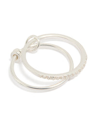 Crafted from sterling silver, this cubic zirconia double link ring features a front view - link has visual effect only