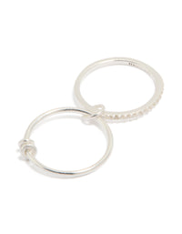 Designed with sterling silver and cubic zirconia, this double link ring offers a side detail view - link has visual effect only