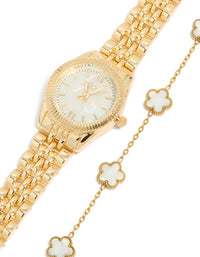 Gold Watch & Flower Bracelet Set - link has visual effect only