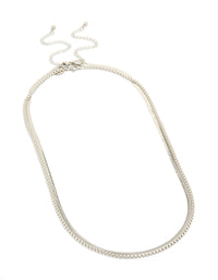 Featuring mens waterproof stainless steel snake and box chain necklaces in a 2-pack in silver front view - link has visual effect only