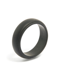 Explore a waterproof mens silicone band ring in black side detail view - link has visual effect only
