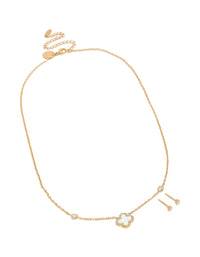Waterproof Gold Plated Stainless Steel Flower Outline Necklace & Earrings Set - link has visual effect only