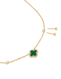 Waterproof Gold Plated Stainless Steel Green Flower Cubic Zirconia Ourline Necklace & Earrings Set - link has visual effect only