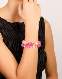 Gold & Pink Acrylic Beaded Stretch Bracelets 2-Pack - link has visual effect only