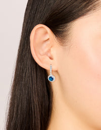 Silver Plated Sapphire Blue Cubic Zirconia Halo Drop Earrings - link has visual effect only