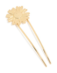 Showcase your style with this gold metal daisy hair pin featuring floral design front view - link has visual effect only