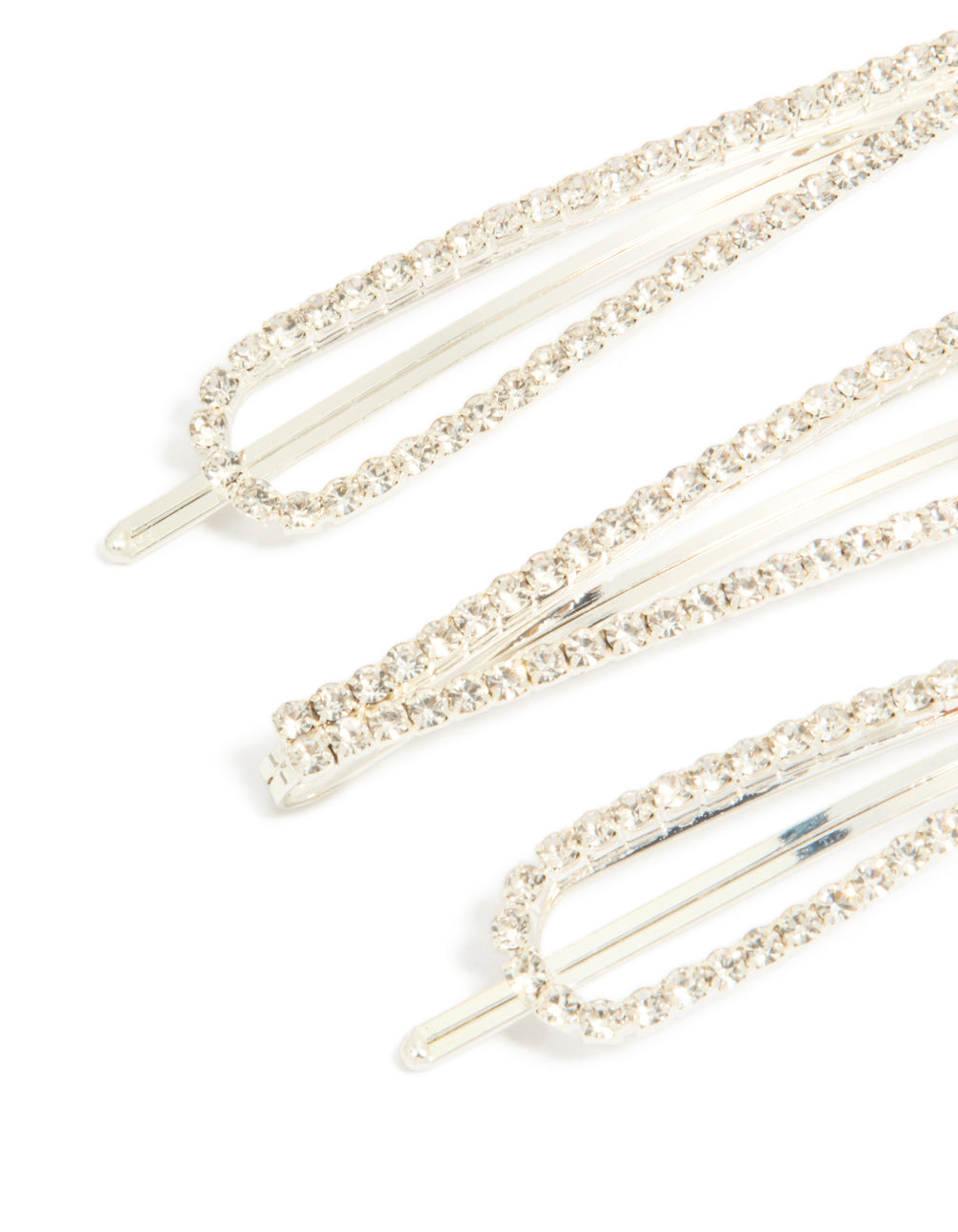 Featuring glitter solid 3-pack silver diamante teardrop hair clips in accessories detail view