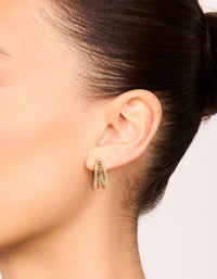 Gold Plated Cubic Zirconia Triple Hoop Medium Earrings - link has visual effect only