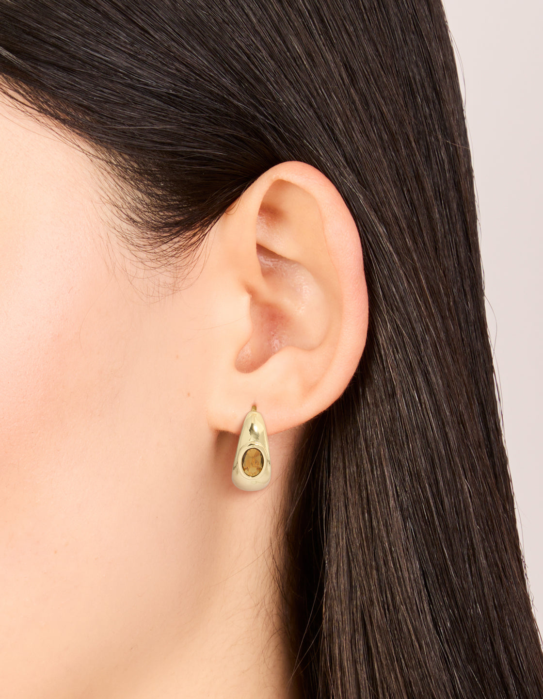 Gold Plated Cubic Zirconia Bezel Chunky Huggie Earrings