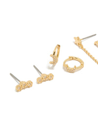 Detailed look at gold plated celestial moon earrings featuring cubic zirconia with star details close up view - link has visual effect only