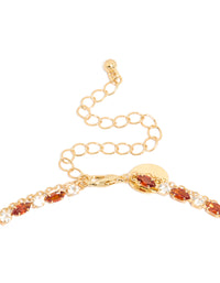Gold Plated  Red  Cubic Zirconia  Tennis & Teardrop Charms Layer Necklace - link has visual effect only
