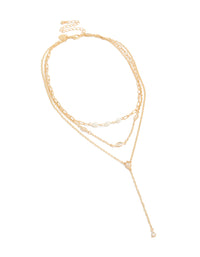 Gold Plated Cubic Zirconia & Freshwater Pearl Triple Layered Y-Necklace - link has visual effect only