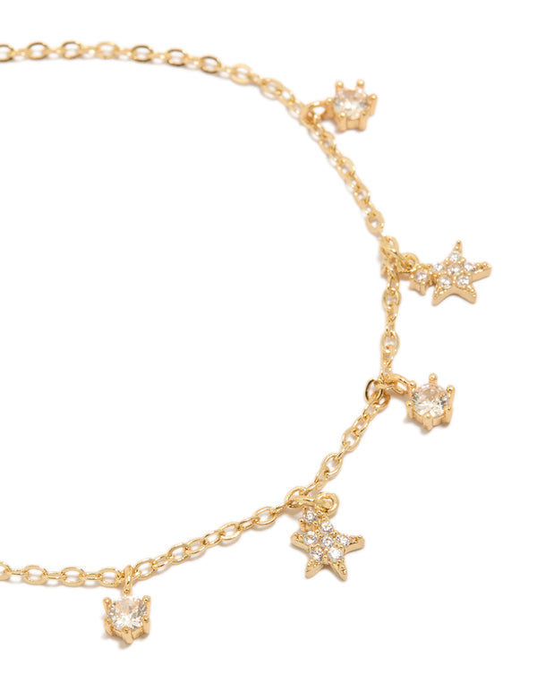 Gold Plated Cubic Zirconia Star Charms Bracelet