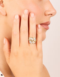 Gold Plated Cubic Zirconia Oval Clusters Layered Ring - link has visual effect only