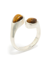 Featuring a waterproof stainless steel double tigers eye ring in gold and silver front view - link has visual effect only