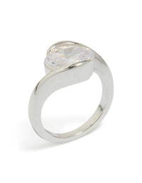 Featuring a silver plated cubic zirconia large round swivel ring with statement design front view - link has visual effect only