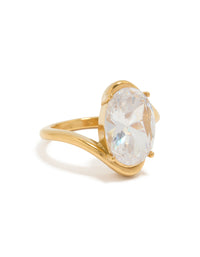 Waterproof Gold Plated Stainless Steel Large Oval Cubic Zirconia Swivel Ring - link has visual effect only