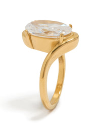 Waterproof Gold Plated Stainless Steel Large Oval Cubic Zirconia Swivel Ring - link has visual effect only