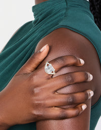 Silver Square Pavé Set Cubic Zirconia Ring - link has visual effect only