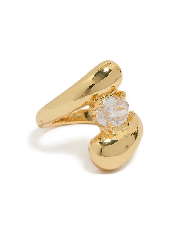 Gold Cubic Zirconia Puffy Wrap Ring