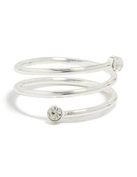 Showcasing a waterproof stainless steel diamante coil ring with clear accents in silver front view - link has visual effect only