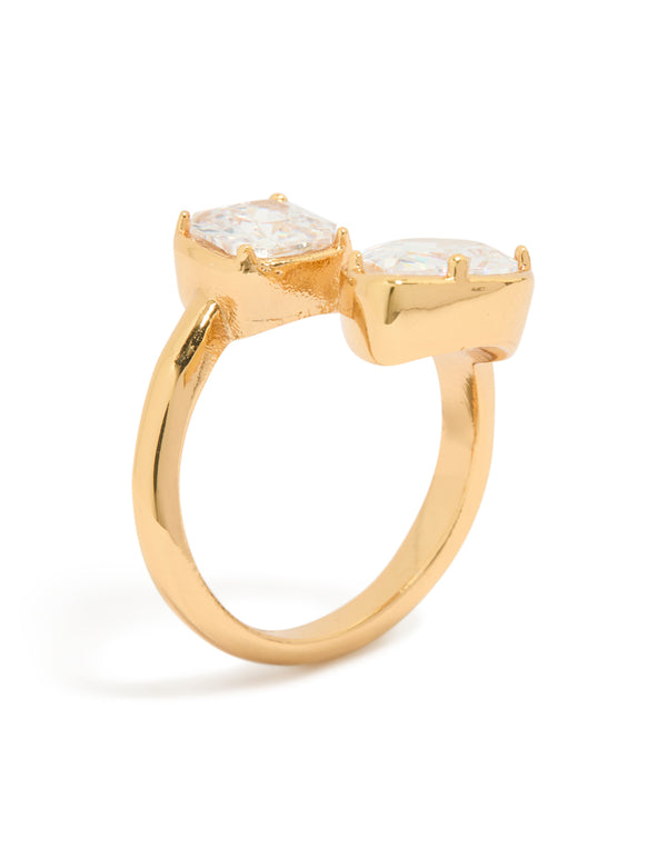Waterproof Gold Plated Stainless Steel Double Cubic Zirconia Wrap Ring