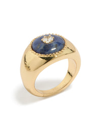 Gold Plated Chunky Cubic Zirconia Blue  Stone Ring - link has visual effect only