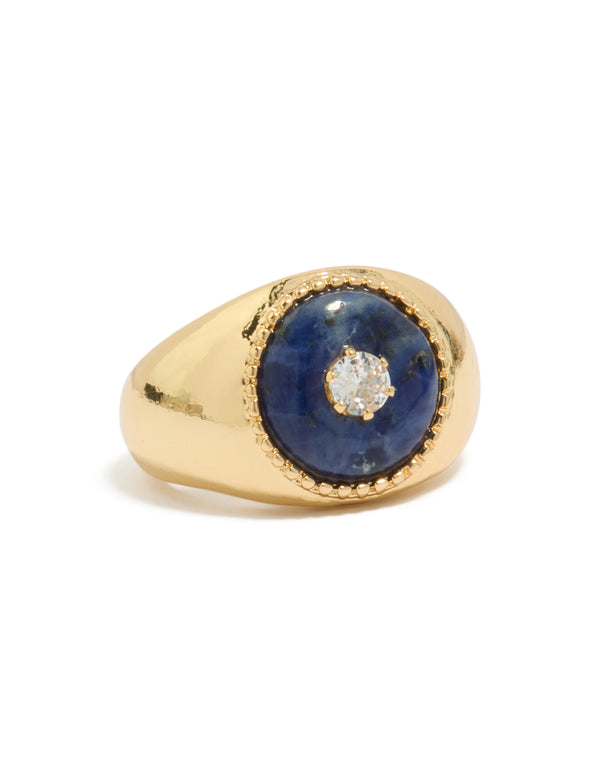 Gold Plated Chunky Cubic Zirconia Blue  Stone Ring