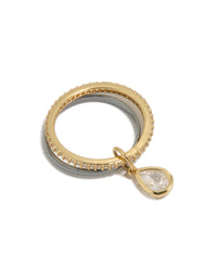 Showcasing a mixed metal plated cubic zirconia band and stacked ring with charm featuring gold and silver tones close up view - link has visual effect only