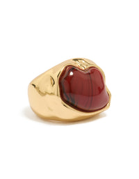 Gold Plated Statement Molten Burgundy Stone Ring - link has visual effect only