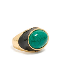 Featuring a statement chunky ring crafted from gold plated enamel with mediumturquoise stone front view - link has visual effect only