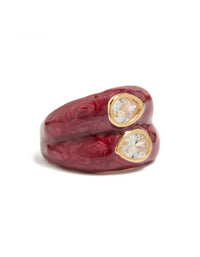 Gold Plated Red Enamel Double Cubic Zirconia Ring - link has visual effect only