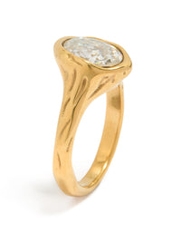 Waterproof Gold Plated Stainless Steel Oval Cubic Zirconia Molten Ring - link has visual effect only