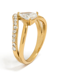 Waterproof Gold Plated Stainless Steel Pear Cubic Zirconia Layered Ring - link has visual effect only