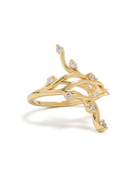 Gold Plated Cubic Zirconia Dainty Floral Vine Ring - link has visual effect only