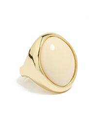 Gold Plated Chunky Oval Cream Stone Ring - link has visual effect only