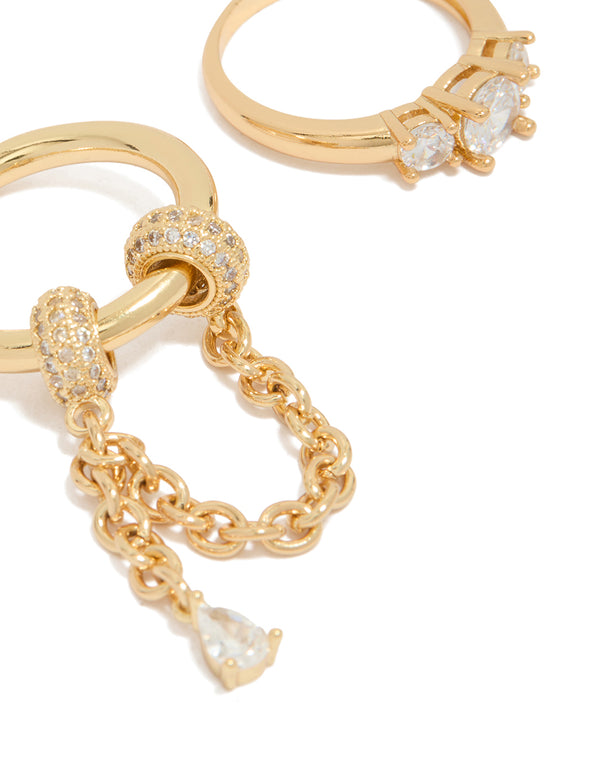 Gold Plated Cubic Zirconia  Pave & Chain Spinner Rings 2-Pack