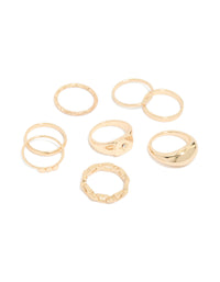 Showcasing celestial charm star dainty gold rings in an 8-pack front view - link has visual effect only