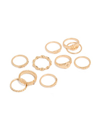 Gold Signet & Ribbed Rings 10-Pack - link has visual effect only