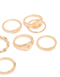 Gold Signet & Ribbed Rings 10-Pack - link has visual effect only