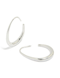 Showcasing waterproof gold plated stainless steel egg hoop earrings 30 MM with silver finish front view - link has visual effect only