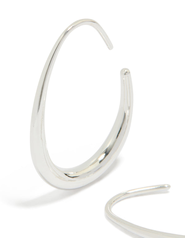 Featuring waterproof gold plated stainless steel egg hoop earrings 30 MM in silver close up view